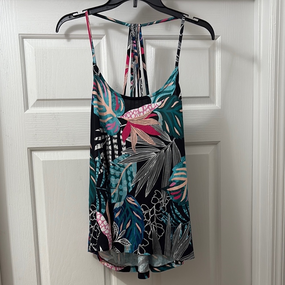 VENUS Tropical Print Tank Top - Black, Pink, Teal